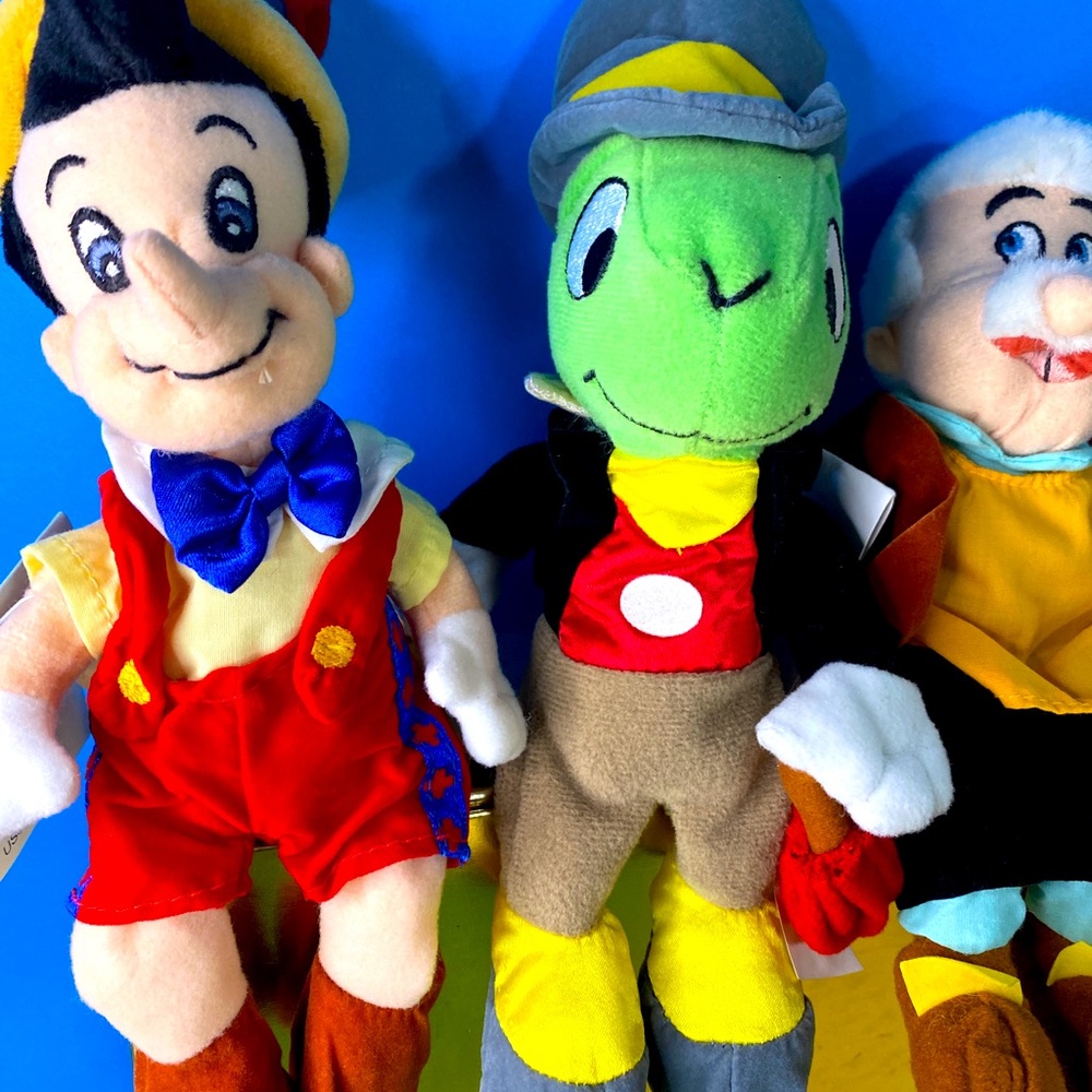 DISNEY EXCLUSIVE NWT VTG 90s PINOCCHIO GEPPETTO JIMINY CRICKET BEAN BAG PLUSH - Picture 2 of 15